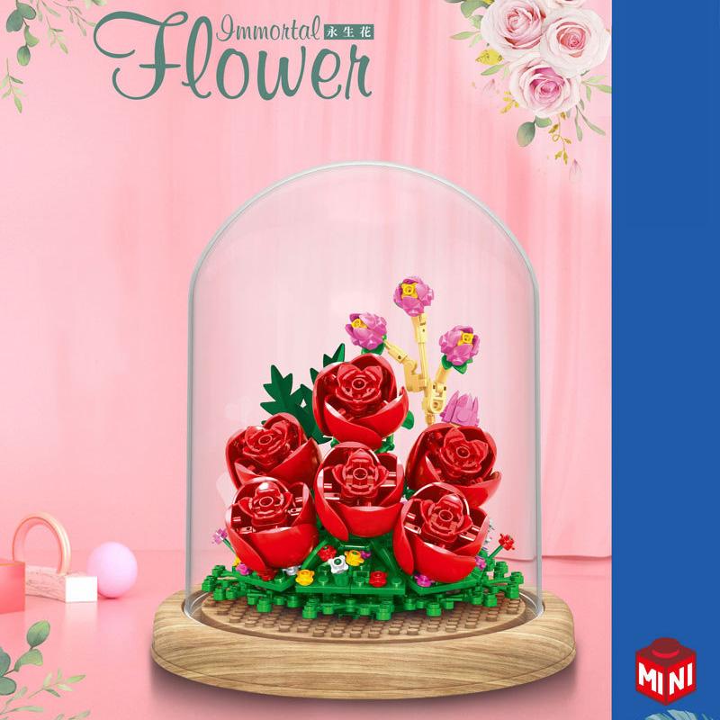 Idea Small Block Potted Plants Chinese Rose Cactus Violet Lily Construction Blocks Immortal Flower Model Toys For Girls Gifts