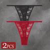 FINETOO 2 Stück/Set Damenunterwäsche Spitze Durchsichtige Unterhosen Sexy Atmungsaktiv Ausgeschnitten G-String Tanga Damen Niedrige Taille Sexy Dessous