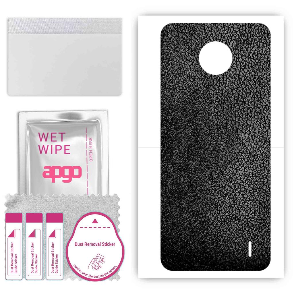 apgo Protective Skin Sticker for the back compatible with Nokia C20, Wrap Film, Foil, Vinyl - Pattern Black Leather
