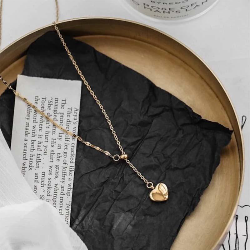 Japanese & Korean Minimalist 3D Heart Clavicle Chain: Asymmetrical Hip-Hop Necklace for Women
