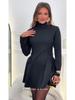 2025 Autumn High Neck Long Sleeve Black Short Dress for Women