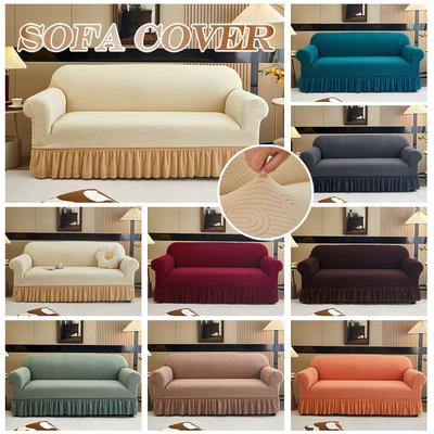 Elastic Sofa Cover Full Protection Wavy Hem Stretchable Couch Slipcover for Home Office Furniture Protector