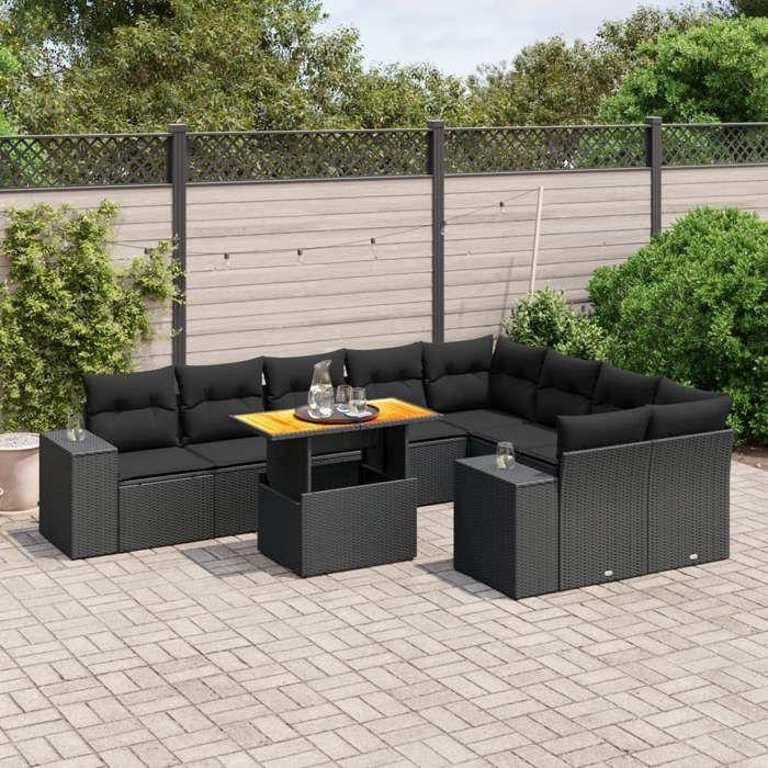 VidaXL Garden Lounge Set with Cushions 10 Pcs, Patio Sofas, Patio Furniture Set, Outdoor Furniture, Black 3272791