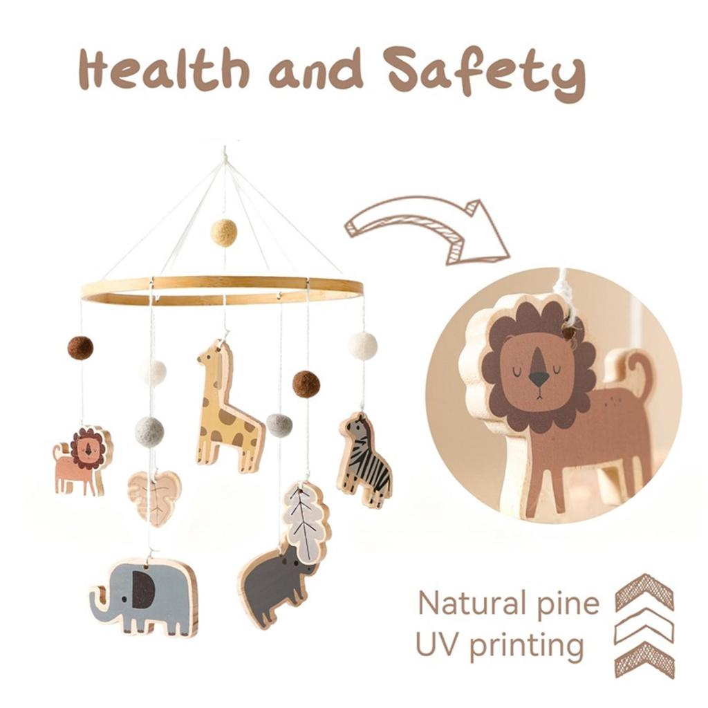 Infant Bed Mobile Natural Wood Wool Craftsmanship Quiet Movement Baby Room Decorations Early Kids Education Sensory Toy