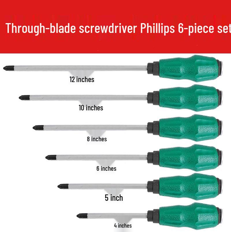 High-Hardness Chrome Vanadium Steel Through-Tang Slotted & Phillips Screwdriver - Hammer-Friendly Hand Tool.