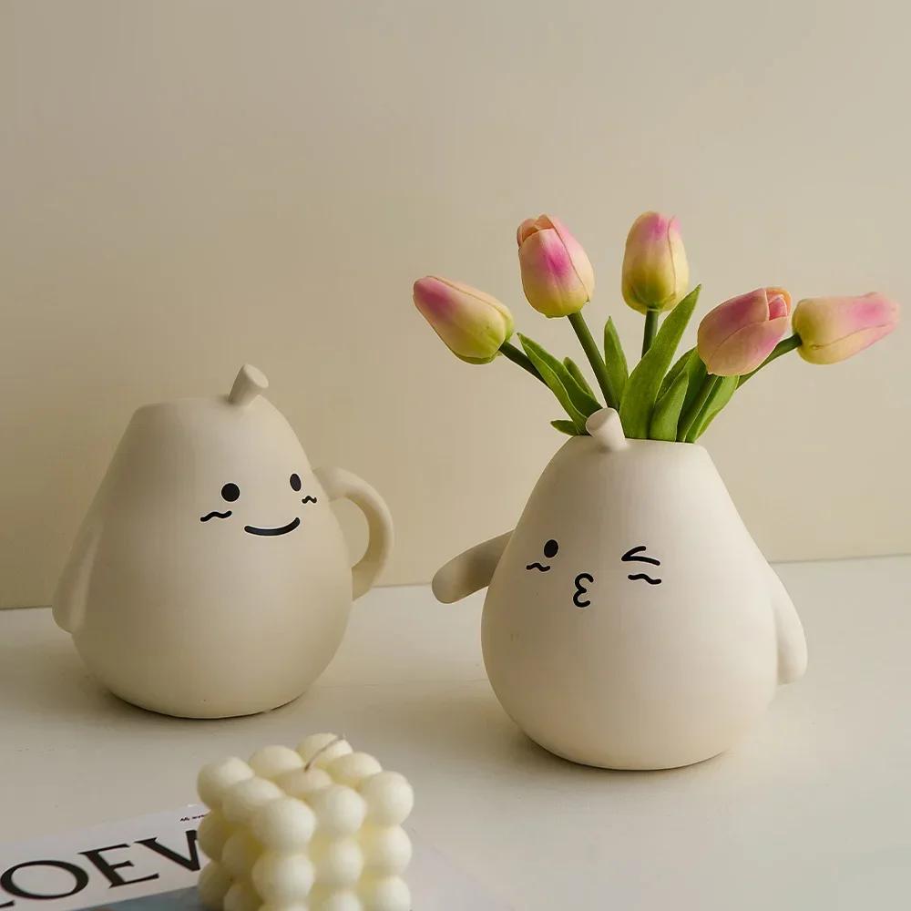 Simple Home Decoration Crafts Resin Pear Shape Flower Vase Interior Table Ornaments Decor Flowerpot Office Desk Accessories