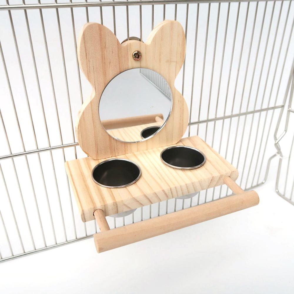 Cockatiels Water Bowl Stainless Steel Hanging Macaw Cage Perch Feeding Cups Parrot Mirror Bird Toy