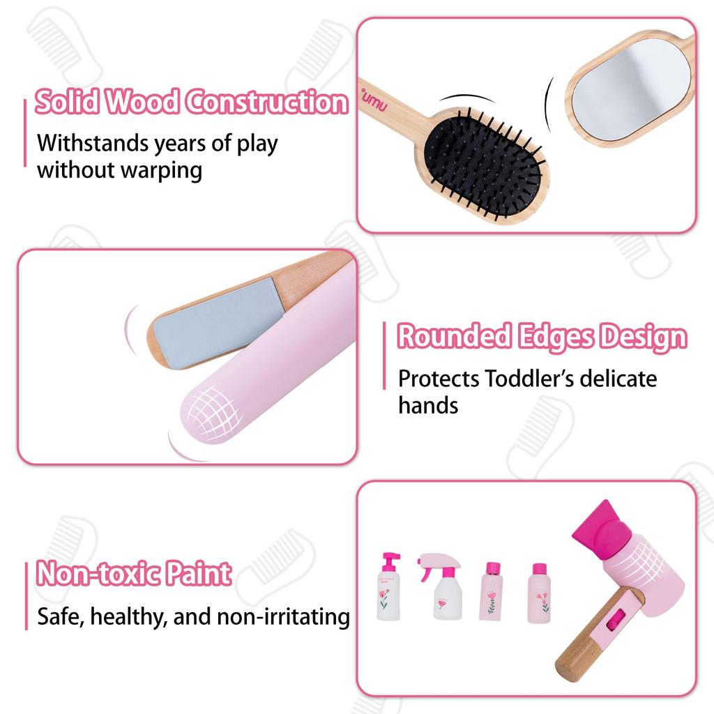 UMU Friseursalon Friseur Rolle Holzkommode Rollenspielset für Naturschönheitssalon Rollenspiel Geburtstag Beliebtes Rollenspiel Weihnachtsgeschenkset, Spielen,