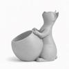 Flowerpot with a Cat, Gray Cover for Decorative Plants