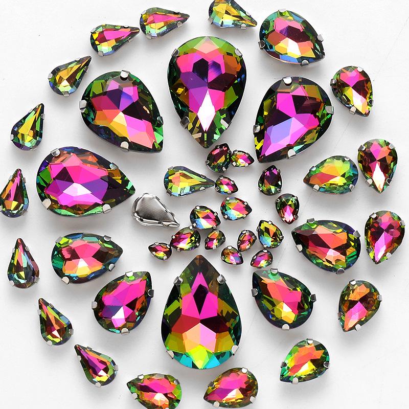 50pcs Hand-Sewn Water Drop Rhinestones: Colored Crystal Glass for DIY Wedding Dress and Clothing Accessories