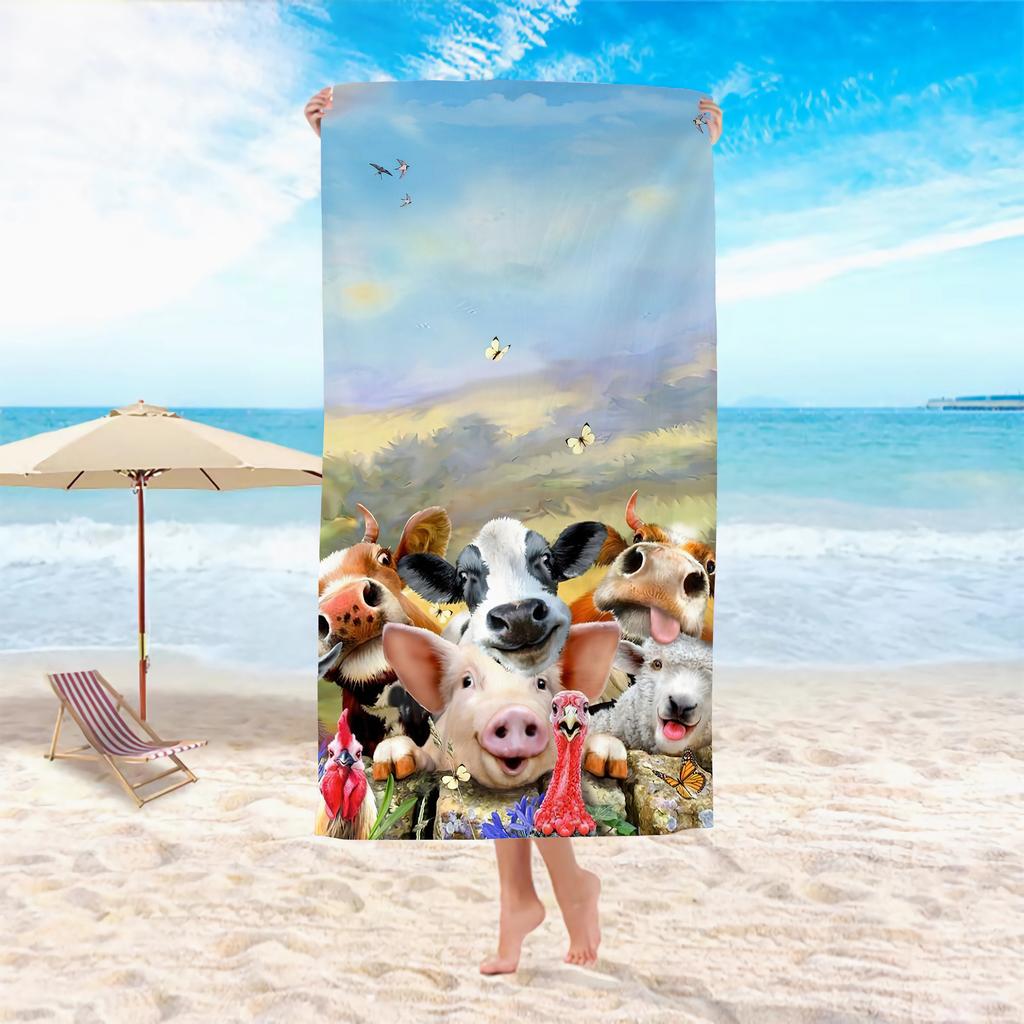 Cute Dogs at the Beach Beach Towel Summer Party Print Quick Dry Absorbent Towel
