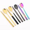 12pcs Colorful Dinnerware Set Korean Style Spoon Non-slip Chopsticks Cutlery Mirror Stainless Steel Flatware Kitchen Tableware