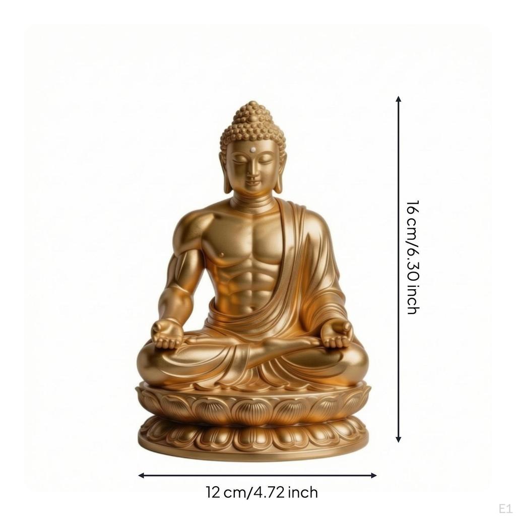 Statue with Pedestal Gilded Meditating Buddha Golden Figurine for Meditation Corner,