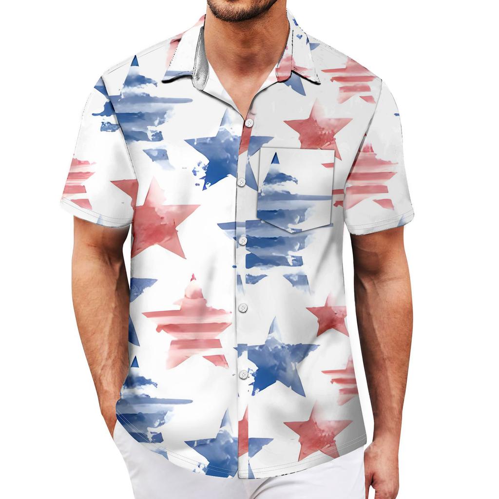 Men's Vintage Button Down Bowling Shirts Short Sleeve Summer Beach Shirt