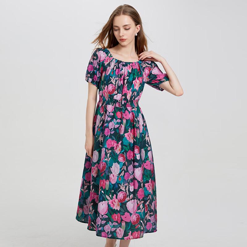 Women s Elegant Retro Floral Midi Dress M