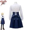 Anime Fate Stay Night Saber Altria Daily Blue White Dress Wig Cosplay Costume Anime Role Play Halloween Performance Outfit