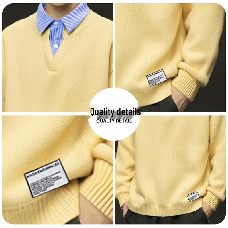 Mark Fairwhale Men's Faux Two-Piece Contrast Stitch Knit Sweater