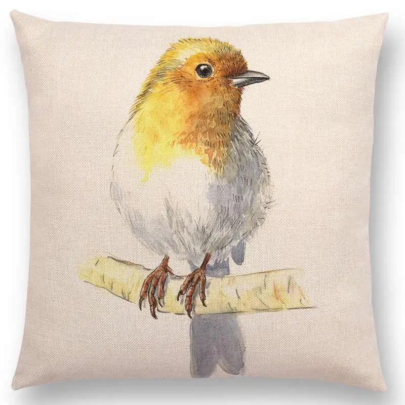 Newest Birds Painting Cushion Cover Robin Titmouse Toucan Fairy Sparrow Firecrest Cardinal Bullfinch