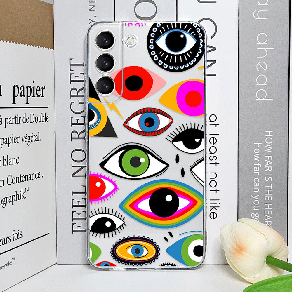 Lucky Eye Blue Evil Eye Print Phone Case for Samsung Galaxy S23 FE S22 Plus S21 S24 S25 Ultra Clear Soft Silicone Covers Fundas