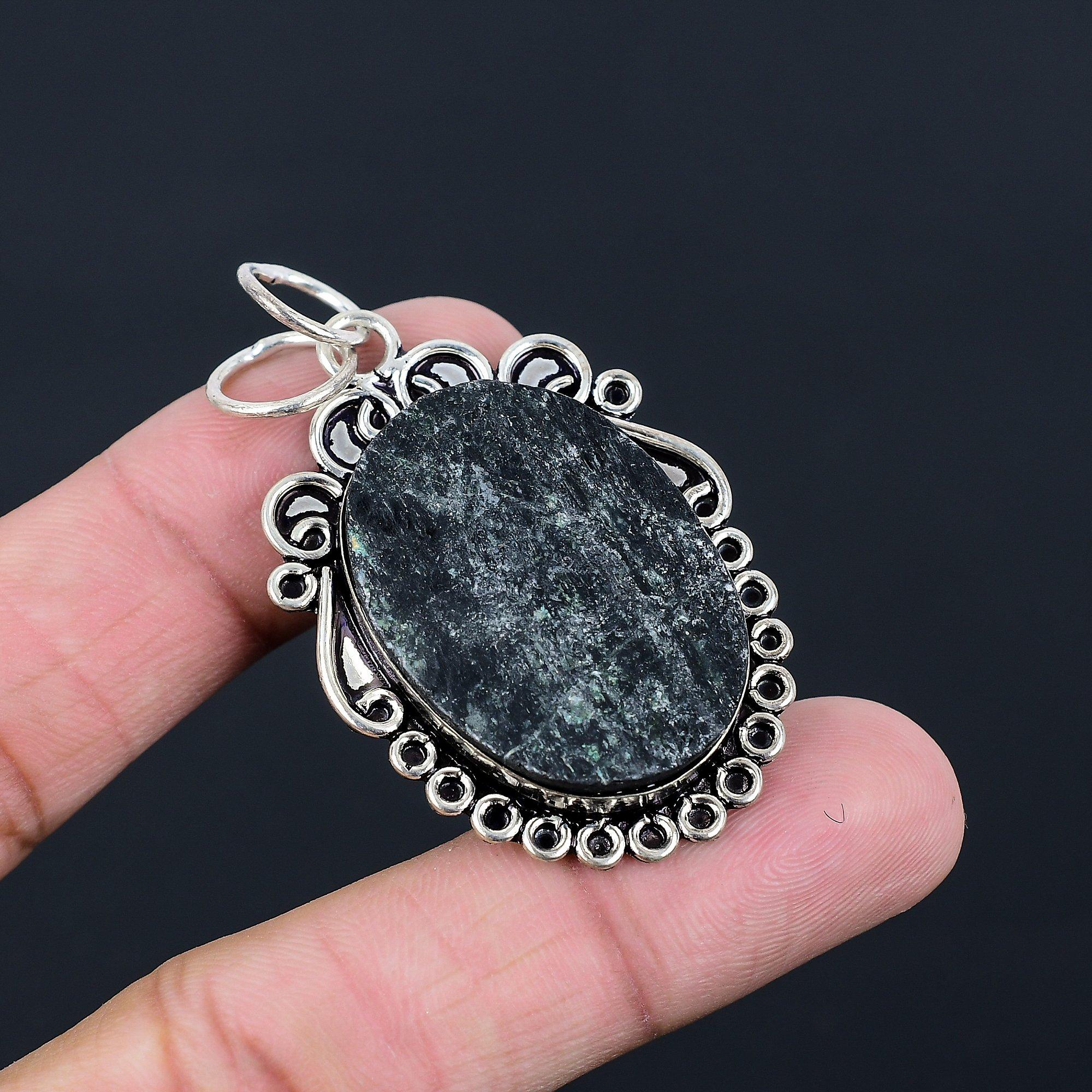 925 Sterling Silver Oval Natural Black Tourmaline Rough Bezel Sister New Pendant