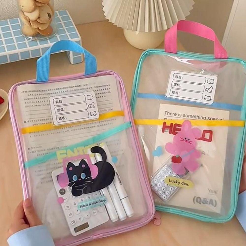 Rabbit Cartoon File Bag Transparent File Folder Bag Sorting Bag Test Paper Storage Bag  Students