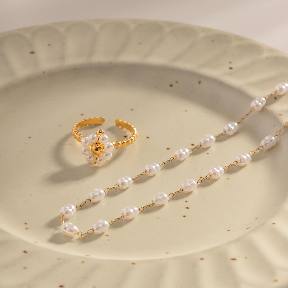 Vintage ABS Faux Pearl Necklace Fashion Versatile Titanium Steel Fade Resistant Jewelry Pendant