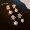 2026 Korean Fashion Zircon Metal Snowflake Pearl Pendant Earrings Set For Women's New Year Accessory Micro Inlaid Jewelry Design