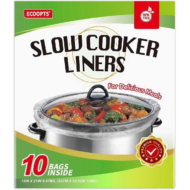 ECOOPTS Slow Cooker Liners Disposable Cooking Bags Large Size Pot Liners Fit 4QT to 8.5QT Suitable for Oval & Round Pot (10 BAGS)