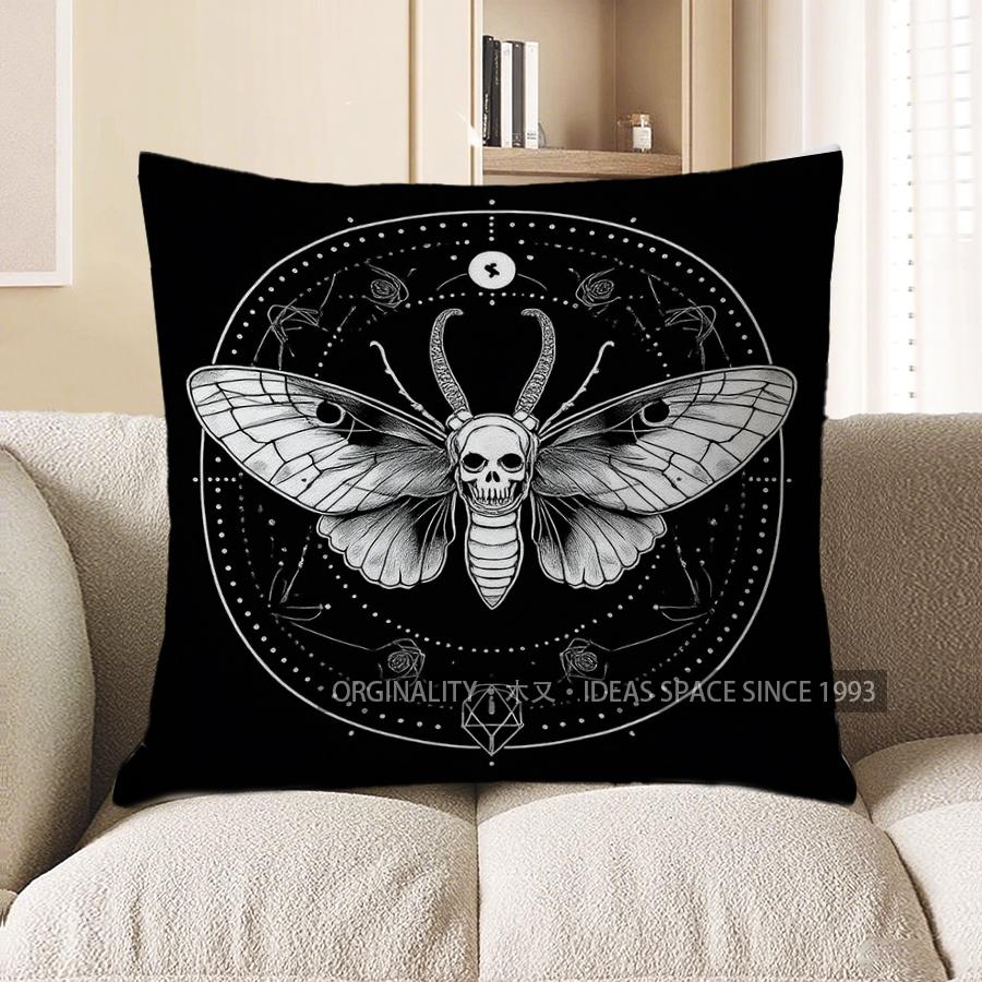 Home Decor Skull-Moth Geometric Pattern Throw Pillow Pattern Cushion Cover Suitable For Sofa Bedroom Car Pillow Cover