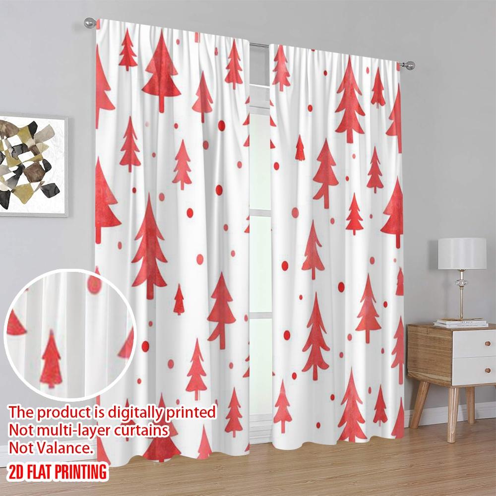 2pcs 2D flat printing Merry Christmas Curtain Red Christmas Tree White Versatile Fabric Without Electricity Family Party Use for