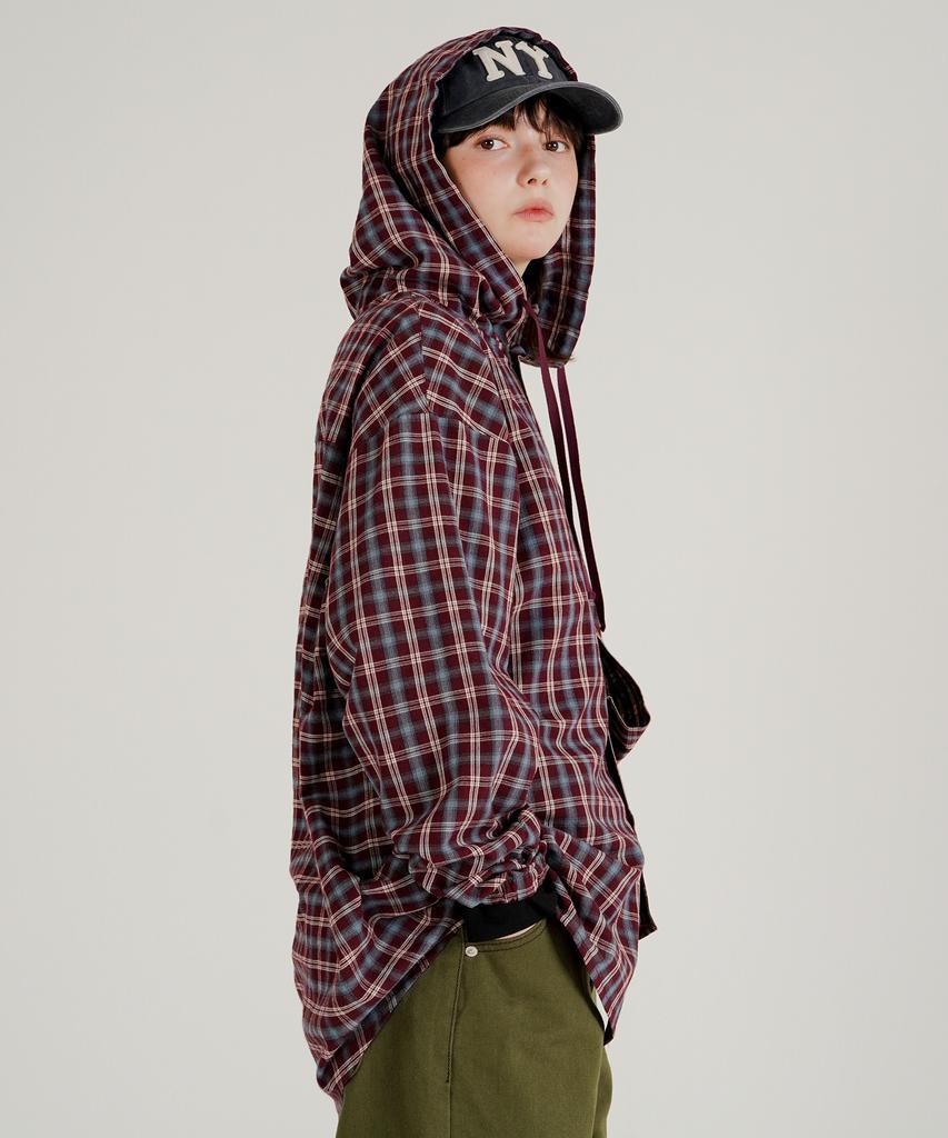 Wv Project Bay Oversized Check Hoodie Burgundy Jils7771