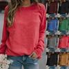 Women's Crew Neck Long Sleeve Cotton Blend Top Loose Fit Casual Style Solid Color Sweatshirt Tee
