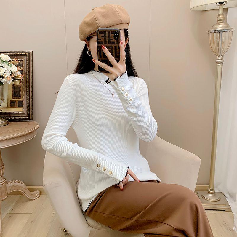 House Autumn and Winter Export European and American Women's Clothing Stringy Selvedge Round Neck Stretch Knitwear Plus Size Bottoming Sweater