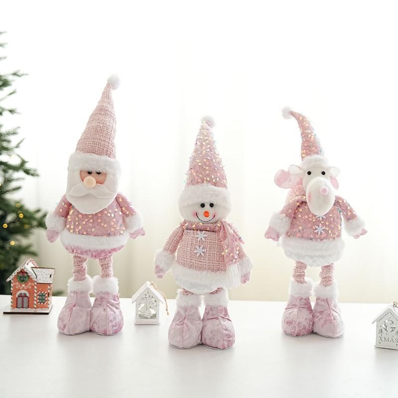 Stretchable Christmas Ornament Doll Santa Snowman Reindeer Pink Glitter Decor Home Tree Hanging