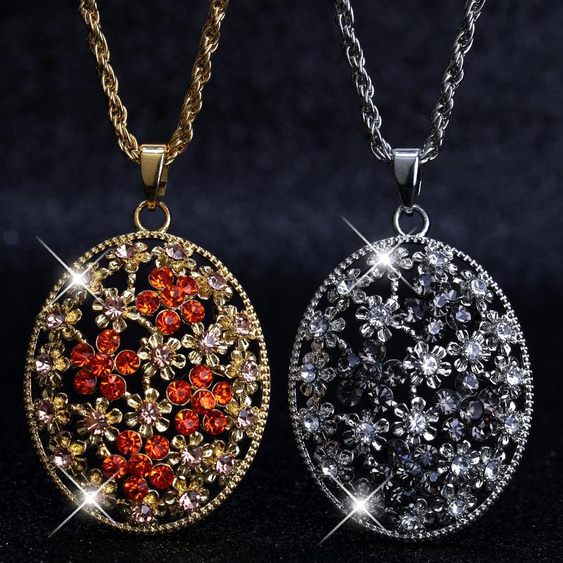 Elegant Crystal Long Pendant Necklace For Women Featuring Unique Floral Design