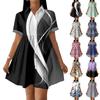 Casual Loose Fit Shirt Dress with Button Front and Stand Collar Short Sleeve Lightweight Summer Dress for Women