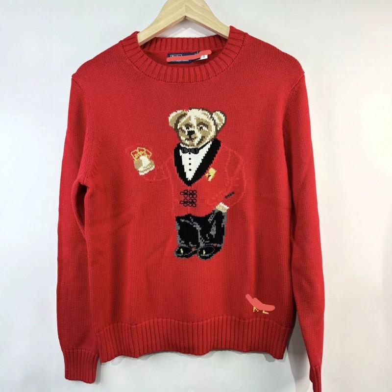 High Quality Cotton Knit Sweater Embroidered Bear Round Neck Loose Fit Long Sleeve Fall Winter Casual