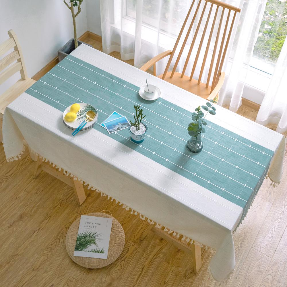 Simple And Modern Striped Literary Plaid Fabric Tablecloth Stall Tablecloth Cotton And Linen Fringed Student Dormitory Tablecloth