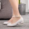 Female Fashion Wedding Shoes Bridesmaid Banquet White Lace Flower Pearl Round Toe Square High Heels Women's Bridal Pumps