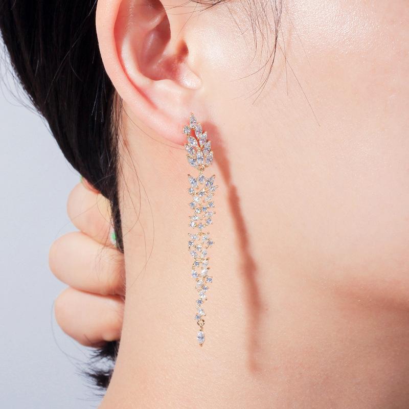 Zircon Full Diamond Fringed Earrings Party Birthday Party Temperament Long Earrings