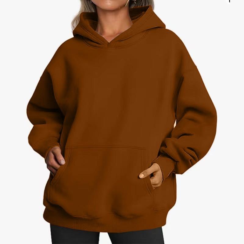 Womens Hooded Sweatshirt Loose Fit Casual Pullover With Front Pocket Streetwear Style