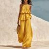 2026 Amazon Independent Station Popular Women's Clothing Casual European and American Style Elastic Neck Breathable Wide Leg Pants Two-piece Set
