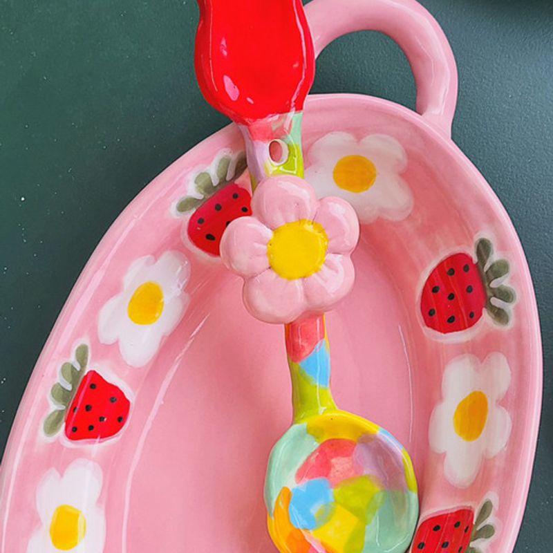 Deulkkot Ceramic Tulip Rainbow Flower Spoon