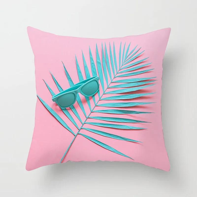 Pink Tropical Leaf Pillowcase Office Living Room Home Pillowcase Car Ornaments