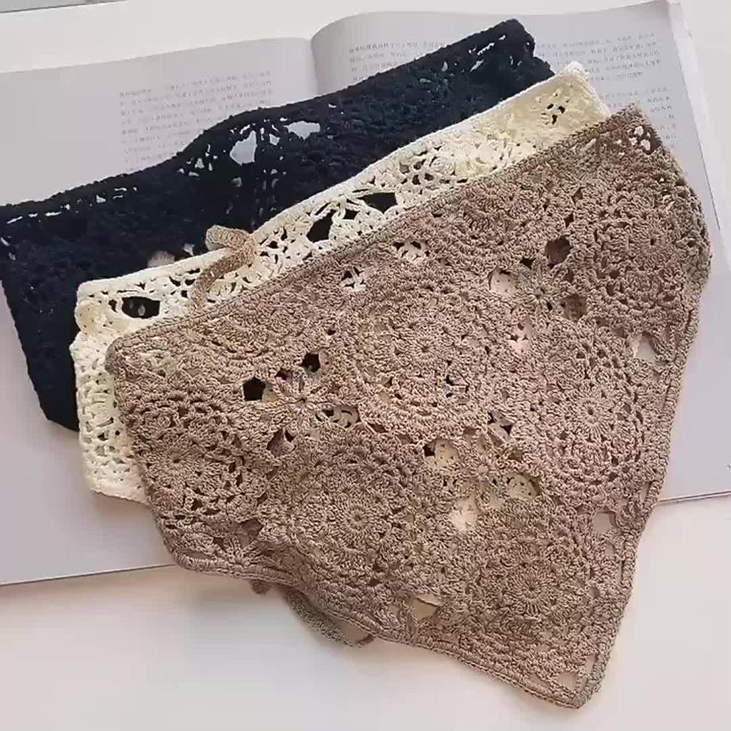 1PC Retro Hollow Crochet Flower Triangle Scarf Knitted Hairband Lace Flower Headband Hair Accessories For Women