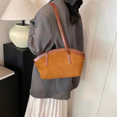 Monochromatic Faux Suede Shoulder Bag for Women Casual Bag Large Capacity Stitching Line Fashion