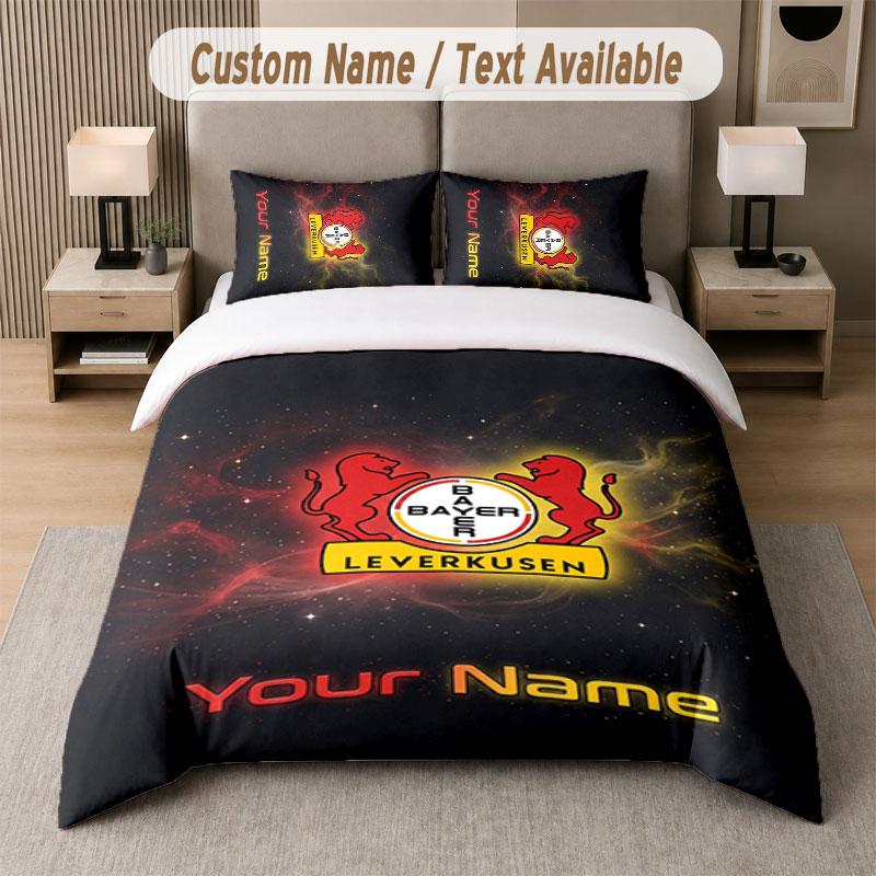 Custom Bedding Set Bayer Leverkusen Football Pattern, Print Name Text 1 Duvet Cover Plus 2 Pillowcases Home Textile