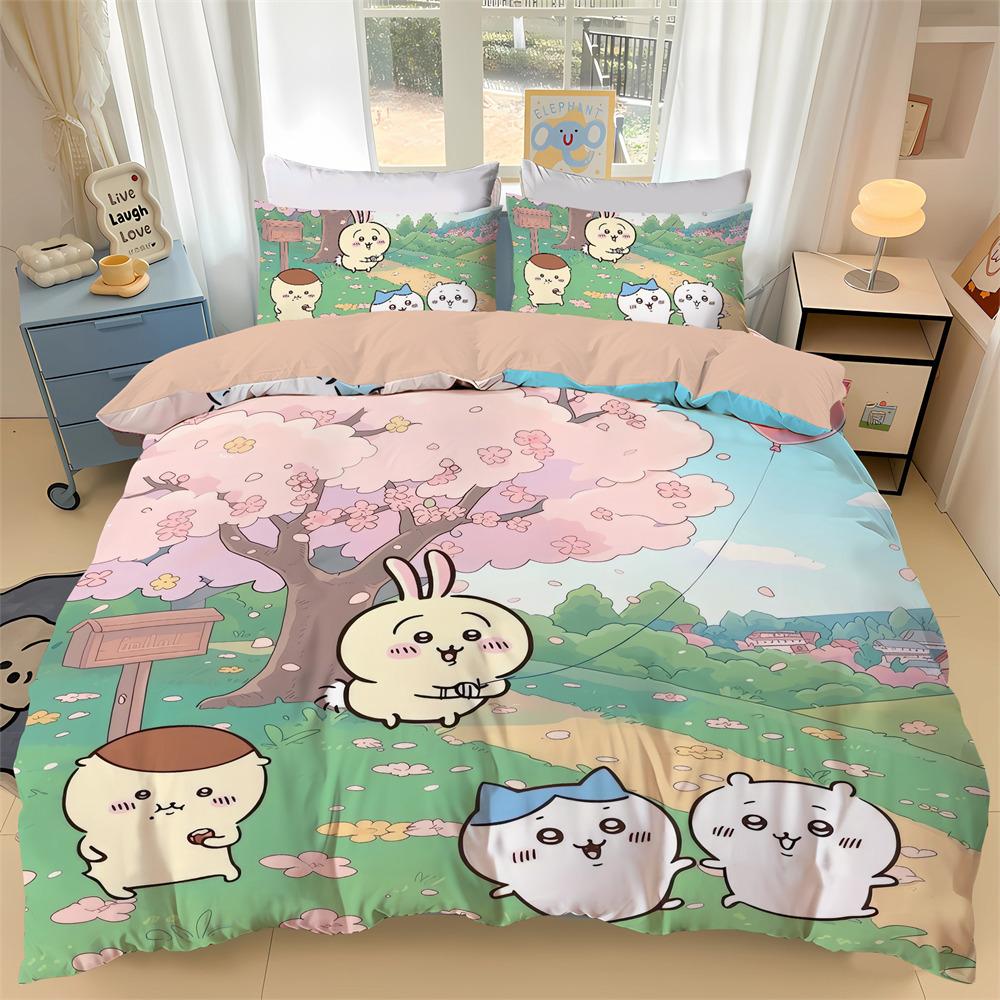 New Chiikawa Bedding Set 3D Digital Printed Hachiware Momonga Duvet Cover Set With Pillowcases Animes Quilt Cover Twin Full