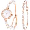 "Fashion Pearl Bracelet Watch Analog Display 3ATM Waterproof Stainless Steel Bangle Rose Gold Women's Accessories"