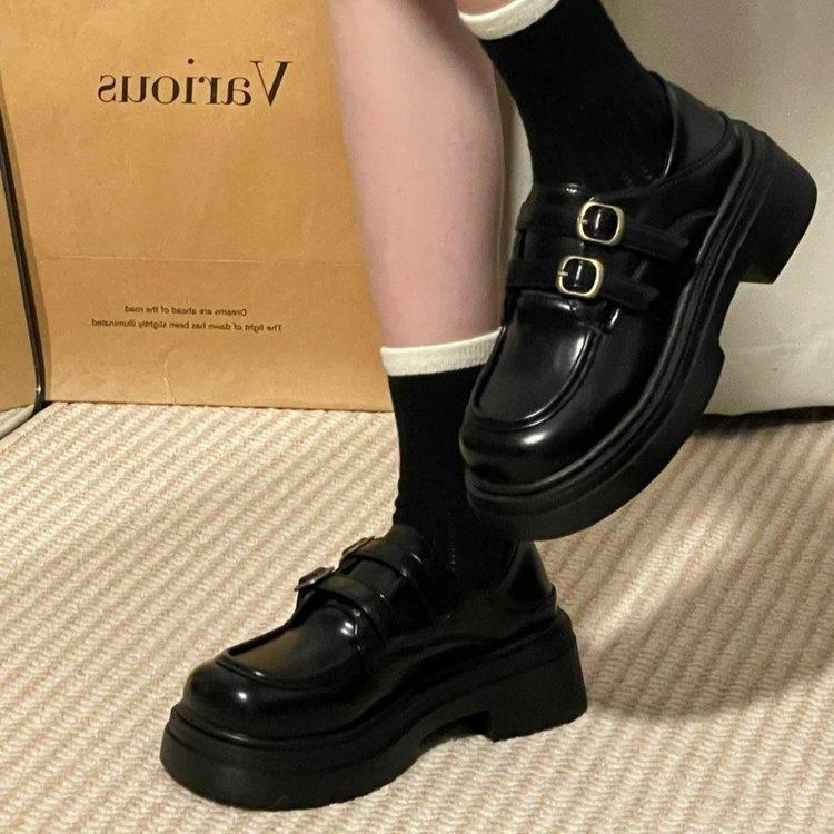 Platform small leather shoes women's spring and autumn 2024 new muffin loafers versatile commuting heightening jk single shoes board shoes